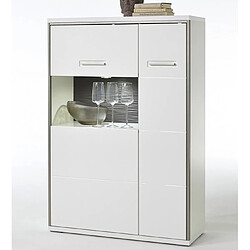 Pegane Buffet / Vaisselier droite en verre blanc brillant et éclairage LED - Longueur 94 x Hauteur 137 x Profondeur 38 cm