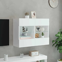 Maison Chic Meuble TV mural, Banc TV avec lumières LED pour salon, Meuble de rangement blanc 78,5x30x60,5 cm -GKD50984 pas cher