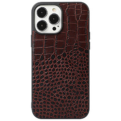 Coque en cuir véritable texture crocodile café pour votre iPhone 12 Pro Max 6.7 pouces