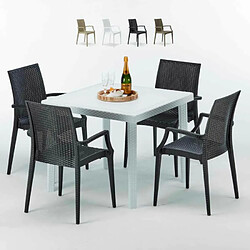 Table Carrée Blanche 90x90cm Avec 4 Chaises Colorées Grand Soleil Set Extérieur Bar Café ARM Bistrot Love, Couleur: Noir