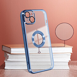 Avizar Coque iPhone 14 Plus Souple Bloc Caméra Couvert Transparent Contour bleu Chromé pas cher