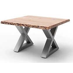 Pegane Table basse en bois d'acacia massif naturel / acier inoxydable - L.75 x H.45 x P.75 cm