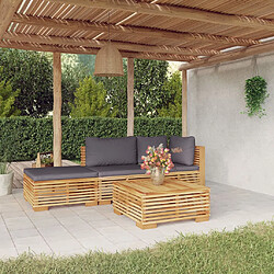 vidaXL Salon de jardin 4 pcs avec coussins Bois de teck solide