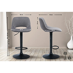 Avis Decoshop26 Tabouret de bar chaise haute x1 avec repose-pieds en velours gris foncé piètement métallique noir 10_0004602