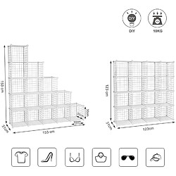 Helloshop26 Armoire de rangement étagère panneaux en treillis 4 niveaux 4 rangs grande capacité maillet en caoutchouc offert dimensions 123 x 31 x 123 cm (l x l x h) blanc 12_0000703