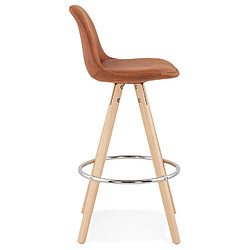 Avis Alterego Tabouret snack mi-hauteur 'MARKA MINI' en microfibre brune et pieds en bois naturel