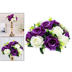 Acheter 26cm Réaliste Artificielle Rose Fleurs Boule 15 Têtes De Mariage Bouquet Décor Blanc Violet Foncé