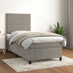 Maison Chic Structures de lit + matelas,Lit à sommier tapissier et matelas pour Chambre Gris clair 80x200 cm Velours -MN39702