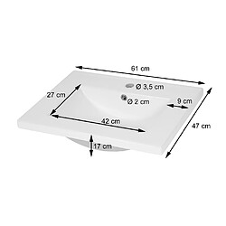 Avis Mendler Lavabo HWC-D16, lavabo à main salle de bain, céramique rectangulaire blanc ~ 61cm 30mm bord