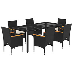 vidaXL Ensemble à manger de jardin et coussins 7 pcs noir rotin acacia