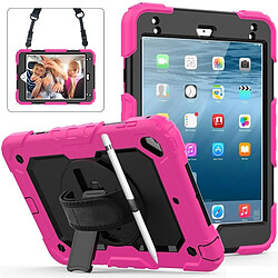 Wewoo Coque Renforcée Gel de silice coloré antichoc + Etui de protection pour iPad Mini 2019 / Mini 4 avec support et bandoulière et dragonne et fente stylo Rose rouge