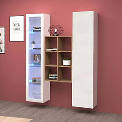 Ahd Amazing Home Design Armoire de salon blanche avec vitrine et bibliothèque Teret WH