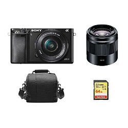 SONY A6000 Blcak KIT SEL 16-50MM F3.5-5.6 OSS Black + SEL 50MM F1.8 OSS Black + 64GB SD card + camera Bag