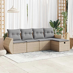 vidaXL Salon de jardin avec coussins 5 pcs beige résine tressée