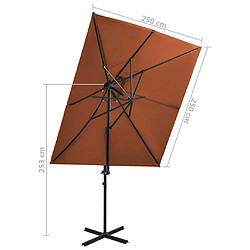 vidaXL Parasol déporté à double toit Terre cuite 250x250 cm pas cher