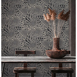 As Creation Livingwalls papier peint feuilles tropicales gris et noir pas cher