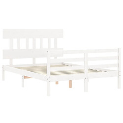 Maison Chic Cadre/structure de lit avec tête de lit pour adulte - Lit Moderne Chambre blanc 140x190 cm bois massif -MN97426 pas cher