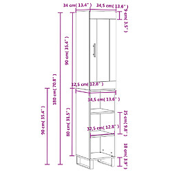 vidaXL Buffet haut Chêne fumé 34,5x34x180 cm Bois d'ingénierie pas cher