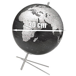 Globe terrestre décoratif 30 cm carte Monde Design Noir et Gris