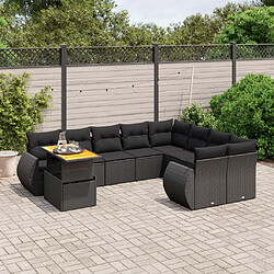 vidaXL Salon de jardin 10 pcs avec coussins noir résine tressée