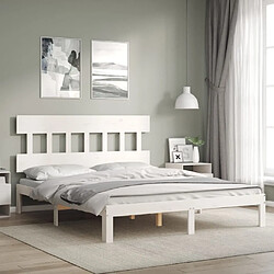 Maison Chic Lit adulte - Cadre Structure de lit avec tête de lit Contemporain blanc 160x200 cm bois massif -MN67274