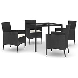 vidaXL Ensemble à manger de jardin coussins 5pcs Noir Résine tressée