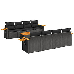 Maison Chic Salon de jardin 9 pcs avec coussins | Ensemble de Table et chaises | Mobilier d'Extérieur noir résine tressée -GKD41891