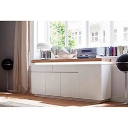 Acheter Pegane Buffet LED laqué blanc mat avec plateau en chêne noueux huilé - L175 x H81 x P40 cm