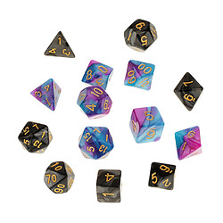 7X Dés Polyédriques 16mm pour Donjons et Dragons DND MTG Table Games Black+7 Dés Polyédriques pour Jeu de Société RPG Violet Bleu