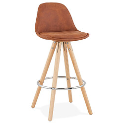 Alterego Tabouret snack mi-hauteur 'MARKA MINI' en microfibre brune et pieds en bois naturel