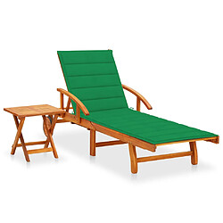 vidaXL Chaise longue de jardin avec table et coussin Bois d'acacia