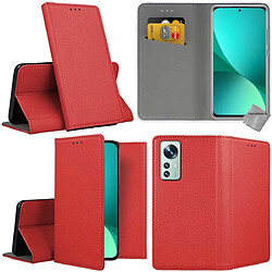 Htdmobiles Housse etui portefeuille avec coque intérieure en silicone pour Xiaomi 12 / 12X 5G + verre trempe - ROUGE MAGNET