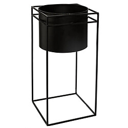 Set de 2 Pots noir avec support en métal -PEGANE-