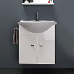 Kiamami Valentina MEUBLE DE BAIN BLANC ECONOMIQUE 56 CM + LAVABO, MIROIR ET LUMIERE