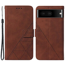 Etui en PU fermoir magnétique, motif lignes avec support, marron pour votre Google Pixel 7 Pro