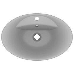 Avis vidaXL Lavabo ovale à trop-plein Gris clair mat 58,5x39 cm Céramique