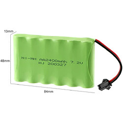 Batterie AA Ni-MH rechargeable 7.2V 2400mAh pour véhicules RC | Avec prise SM-2P 2 broches, câble USB | Pour voitures RC, camions, drone Kondor de l’espace Radiofly