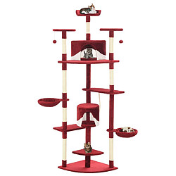 Helloshop26 Arbre à chat griffoir grattoir niche jouet animaux peluché en sisal 203 cm rouge et blanc 3702142