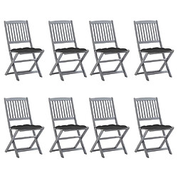 vidaXL Chaises pliables d'extérieur lot de 8 et coussins Bois d'acacia