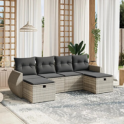 vidaXL Salon de jardin 6 pcs avec coussins gris clair résine tressée