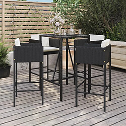 vidaXL Ensemble de bar de jardin 5 pcs avec coussins noir poly rotin