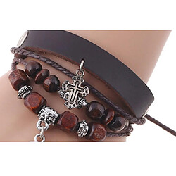 YP Select Bois Coloré Perlé Croix Religieux Charme Wrap Bracelet Brun Foncé