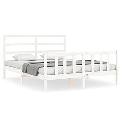 Maison Chic Lit adulte - Cadre Structure de lit avec tête de lit Contemporain blanc 160x200 cm bois massif -MN59321