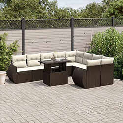 vidaXL Salon de jardin 10 pcs avec coussins marron résine tressée