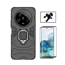 NIS Kit Film Verre Trempé Incurvé + Coque + Support Extra Ferme Xiaomi 14 Ultra Noir