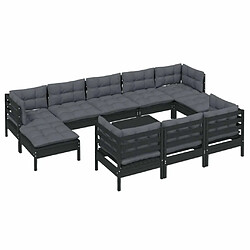 Avis Maison Chic Salon de jardin 11pcs + coussins - Mobilier/Meubles de jardin - Table et chaises d'extérieur Noir Bois de pin solide -MN44751