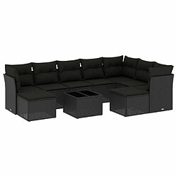 Maison Chic Salon de jardin 10 pcs avec coussins | Ensemble de Table et chaises | Mobilier d'Extérieur noir résine tressée -GKD57580