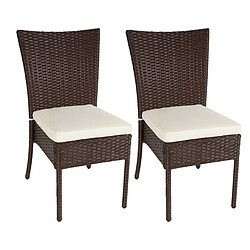 Decoshop26 Lot de 2 chaises en polyrotin marron chaise de balcon jardin empilable avec coussin crème 04_0000261