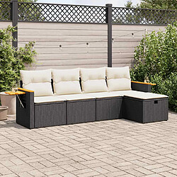 vidaXL Salon de jardin 5 pcs avec coussins noir résine tressée