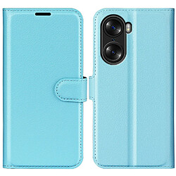 Etui en PU texture litchi, fermoir aimanté avec support bleu pour votre Honor 60